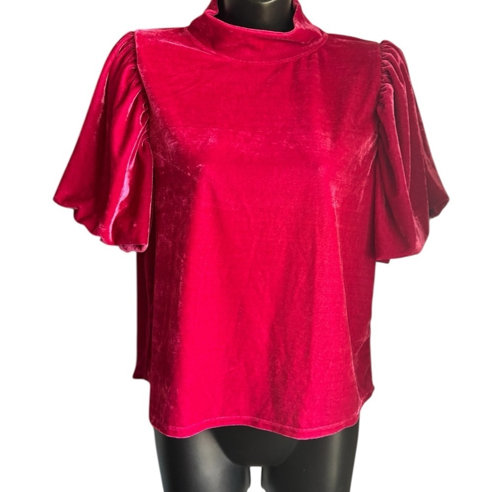 Free People Hot Pink Velvet
Puff Sleeve Mock Neck Tee Women's
Small preloved - Picture 9 of 11